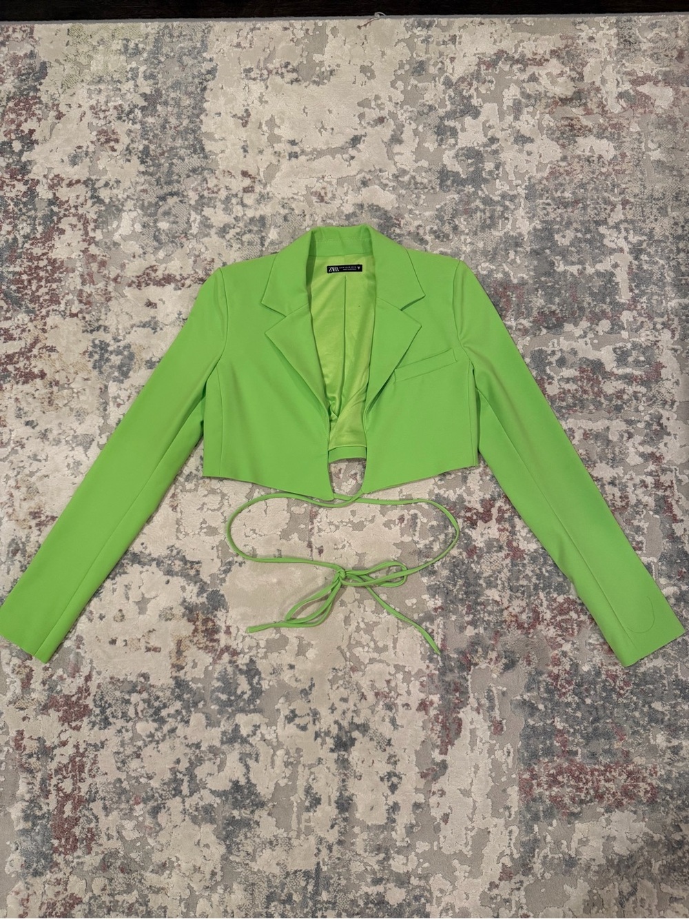 Zara Neon Green Cropped Blazer with Self-Tie Waist